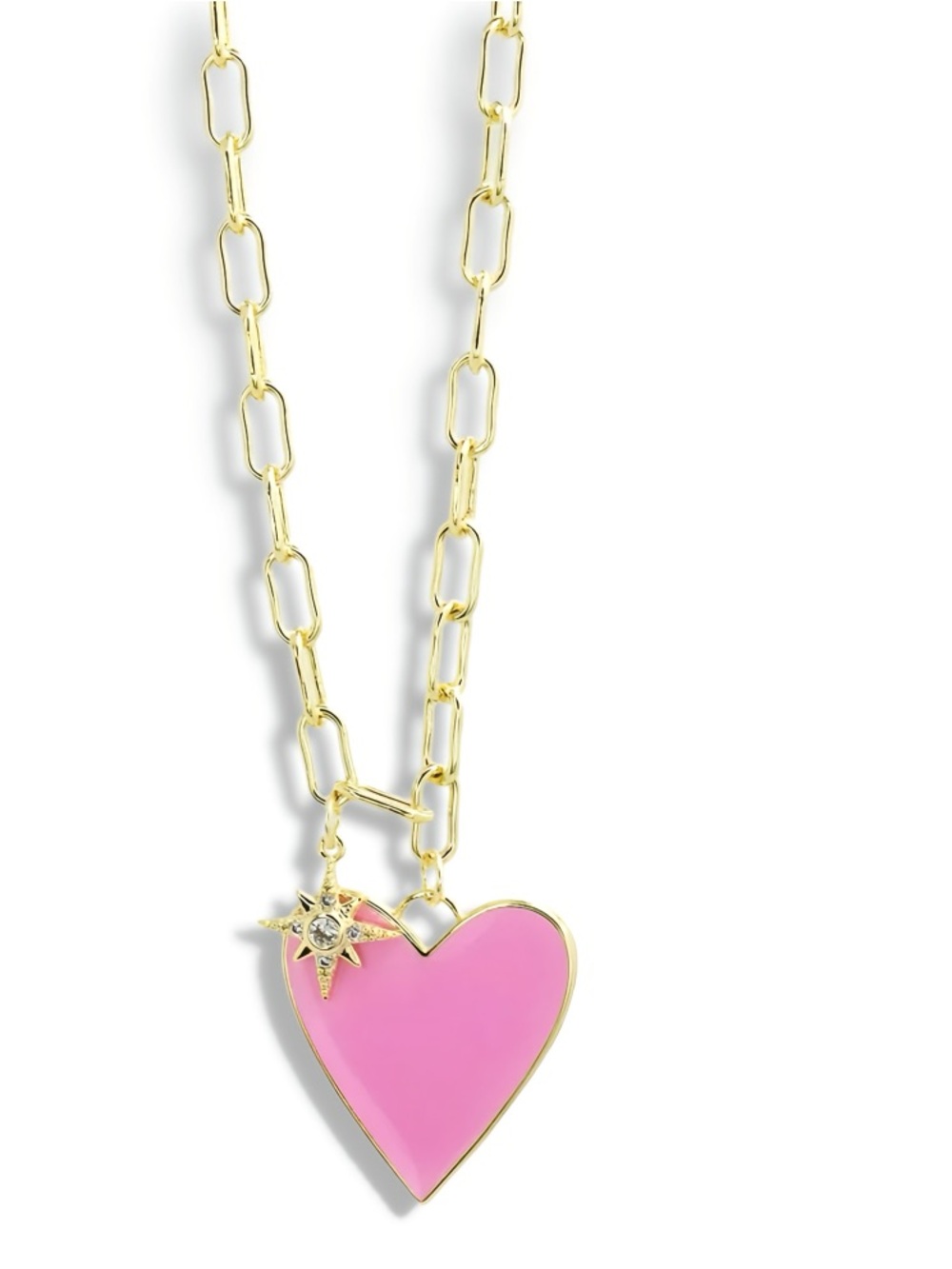 Treasure Jewels Enamel Heart/Star Charm Pendant Necklace Light Pink
